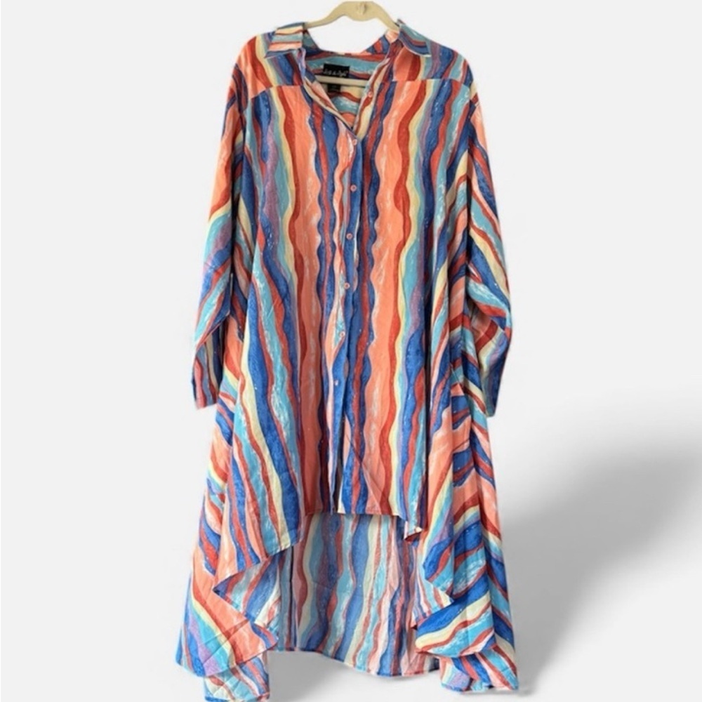 Colorful Striped High Low Long Dress/Shirt - OS - 3X - Picture 2 of 10